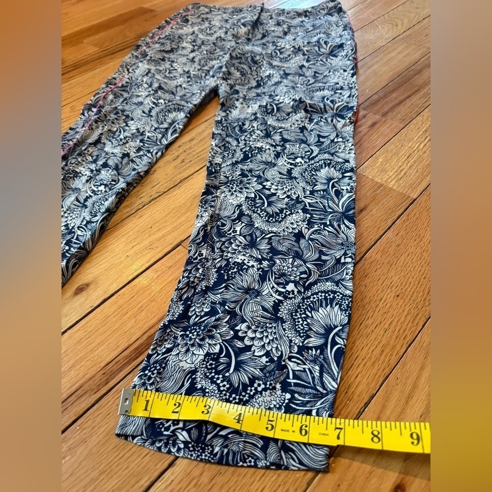 Sandro Paris Blue Floral Pants Viscose High Rise Ankle Pockets Women’s Sz 36 - Picture 9 of 13